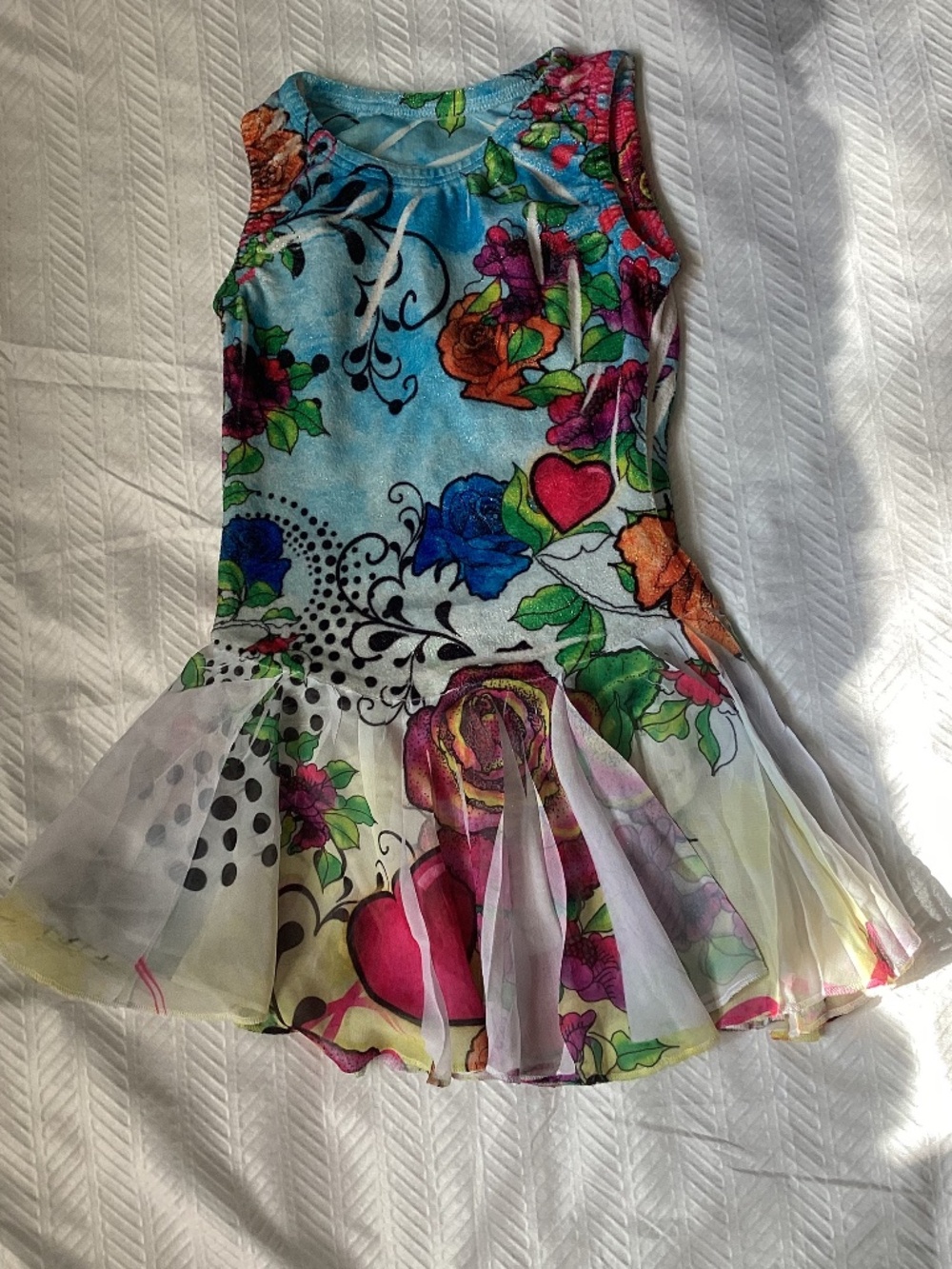 Vintage Duck Crossing Dance Skate Leotard w/Skirt Floral Art Dress Girls Small
